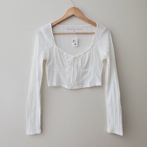 Aeropostale Pointelle Knit Cropped Long Sleeve Shirt